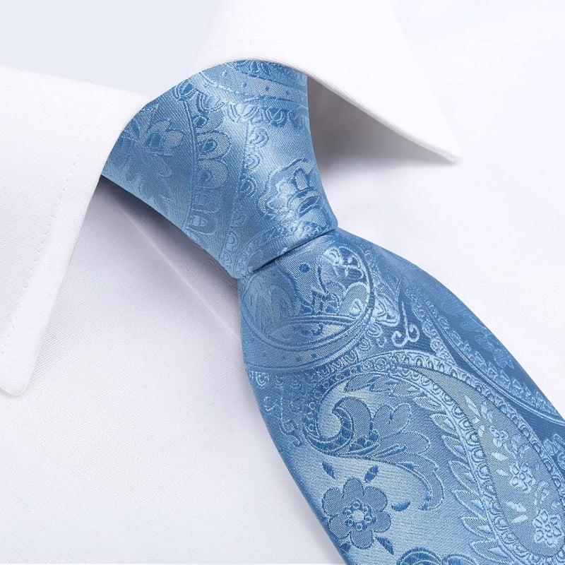 DiBanGu Paisley Ties for Men Silk Necktie and Pocket Square Cufflinks Tie Clip Set Woven Classic Mens Tie for Wedding Party - Image 4